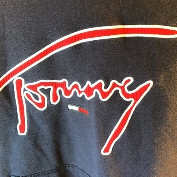 Tommy Hilfiger Denim Navy Tommy Pullover Hoodie Size Small Loungewear Kangaroo - Picture 15 of 16